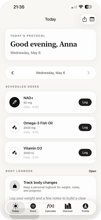 Milos Today view with scheduled peptide doses