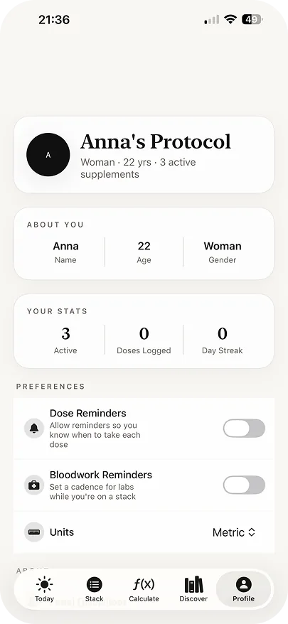 Milos profile and wellness tracking screen