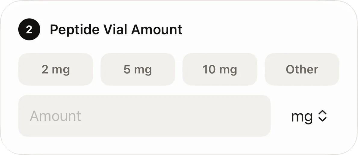 Milos peptide vial amount calculator input